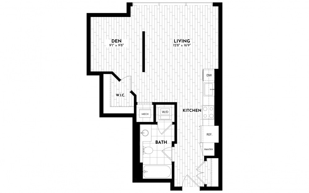 Jungle - Studio floorplan layout with 1 bath and 601 square feet.